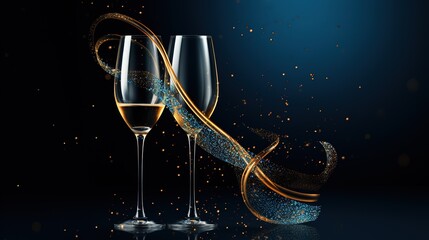 _two_festive_champagne_glasses_with_celebratio_black_background_ai_generative_image
