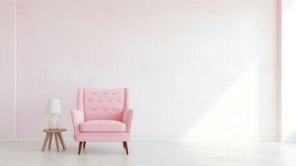 Elegant light pink Chair in a light Room. Blank Wall for Mockup Templates