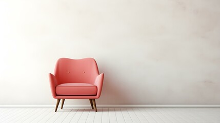 Elegant light red Chair in a light Room. Blank Wall for Mockup Templates