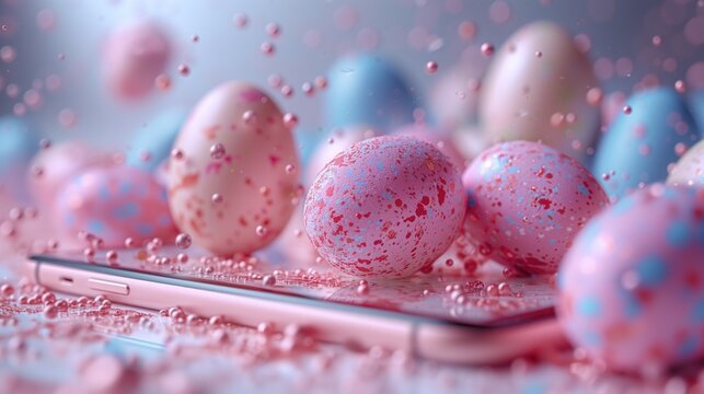 small colorful easter eggs Many floated from the phone screen.