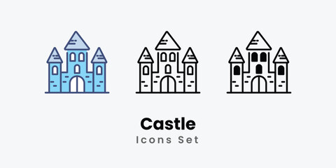 Castle Icons vector, website, booking sites and mobile apps. Graphic contour logo for offers, commerce, ui ux and other design needs. Vector isolated stock illustration
