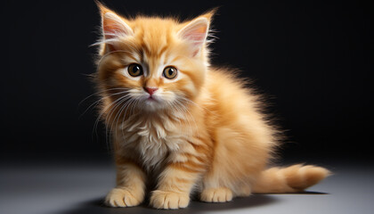 Cute kitten sitting, looking at camera, playful and fluffy generated by AI