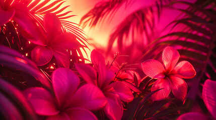 Tropical Flower Elegance, Fresh Pink and White Blooms, Natures Beauty in Bright Spring Light - obrazy, fototapety, plakaty