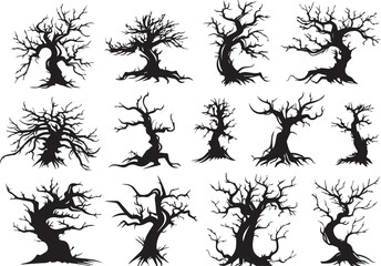 tree, vector, flower, silhouette, tattoo, design, illustration, black, decoration, plant, nature, floral, halloween, set, element, leaf, art, pattern, branch, tribal, bird, ornament, summer, symbol, f