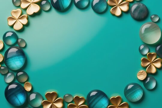 Green Background with Translucent Green Stone Frame and Clover-Shaped Gold Accents