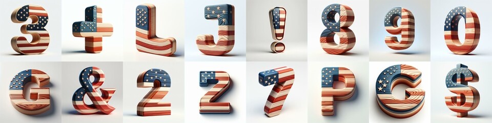 USA letters shape 3D wooden Lettering Typeface. AI generated illustration