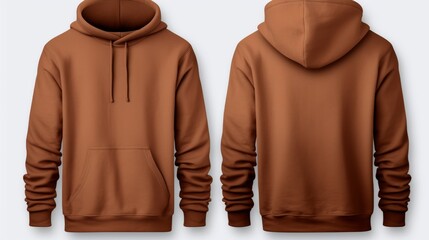 Set of brown front and back view tee hoodie hoody sweatshirt on transparent background cutout, PNG file. Mockup template for artwork graphic design - obrazy, fototapety, plakaty