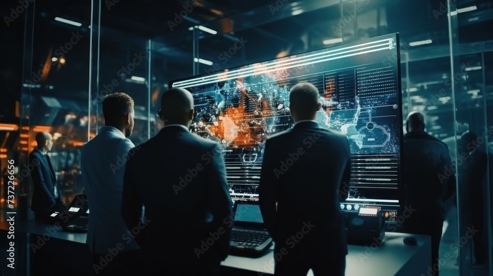 Poster a group of it engineers discuss new technologies, project ideas and the direction of development of 