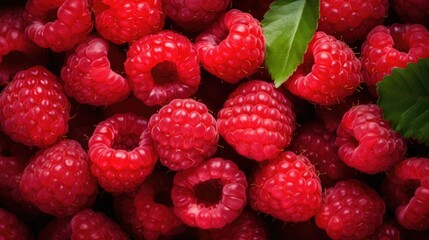 Raspberries background. Close up of fresh red raspberries background. Top view. Healthy food concept. Beautiful selection of freshly picked ripe red raspberries