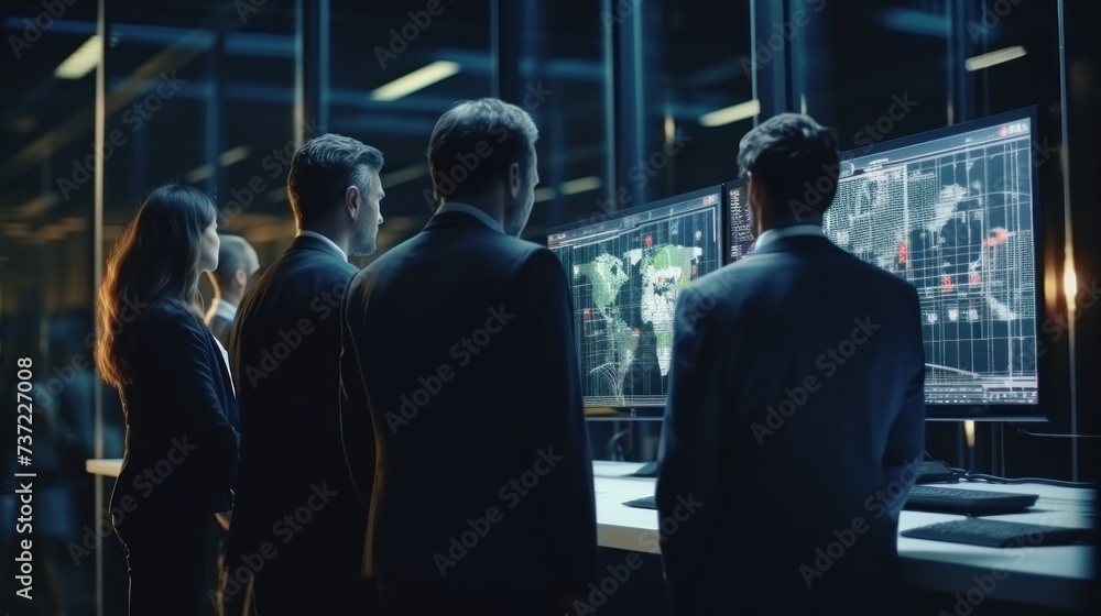 Poster a group of it engineers discuss new technologies, project ideas and the direction of development of 
