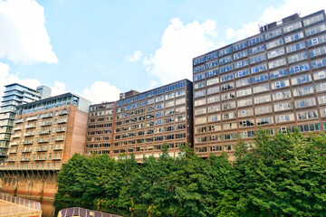 Modern apartment buildings in Manchester, UK