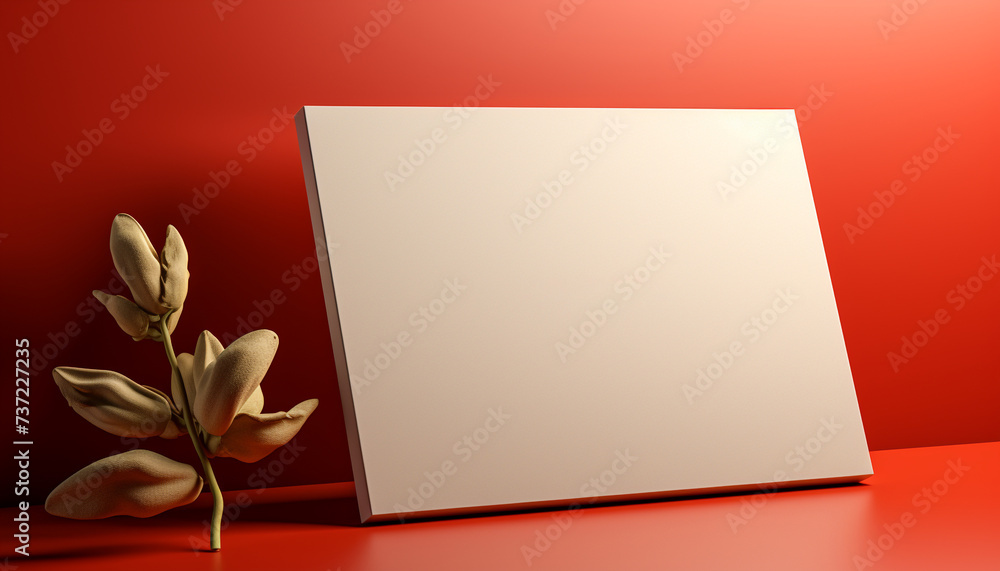 Poster empty table with a book and a flower on it generated by ai