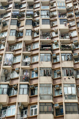 Full frame shot of modern apartment building in Mongkok, Hong Kong
