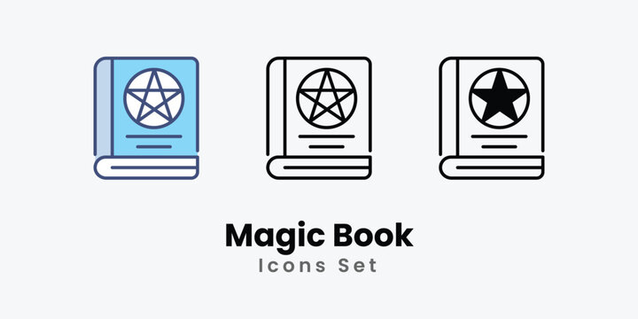 Magic Book Icons vector, website, booking sites and mobile apps. Graphic contour logo for offers, commerce, ui ux and other design needs. Vector isolated stock illustration