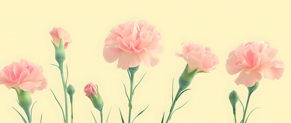 Blooming Elegance: A Serene Display of Pink Carnations Against a Soft Yellow Backdrop