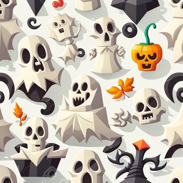 _Spooky_halloween_cartoons_cutouts_seamless_pattern ai generative high quality image
