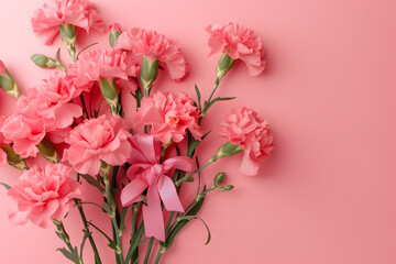 Blooming Pink Carnations on a Soft Pastel Background: A Symbol of Love and Fascination