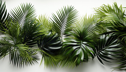 Tropical palm tree leaves create a vibrant summer backdrop generated by AI