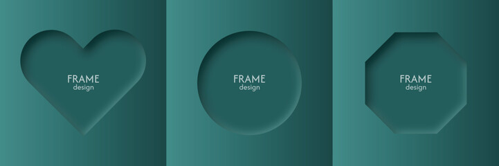 a set of deep green modern three-dimensional frames for banners and advertising text. Luxury design with gradient and shadows	