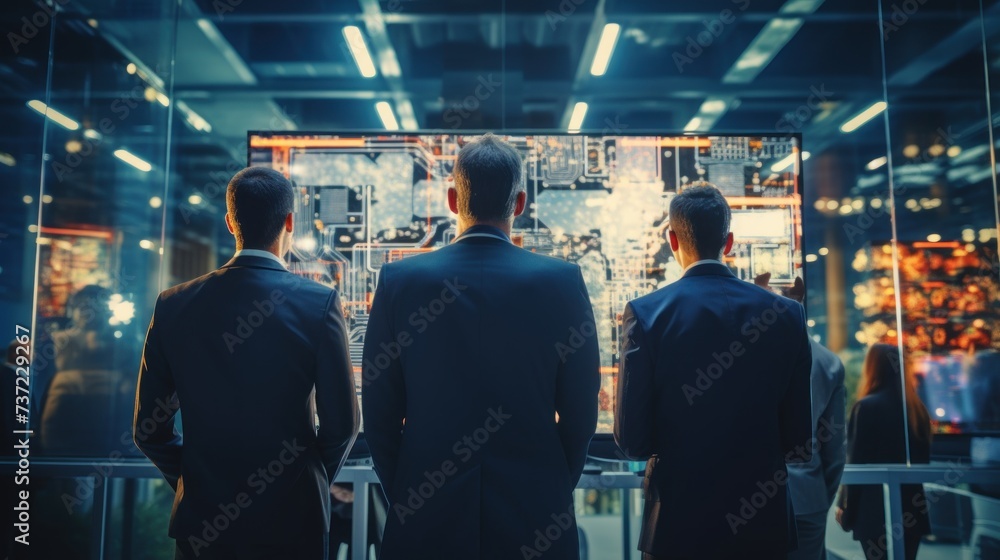 Poster a group of it engineers discuss new technologies, project ideas and the direction of development of 