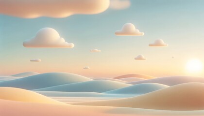 Serenity Dunes: A Calm Pastel Sunrise Over Gentle Hills - obrazy, fototapety, plakaty
