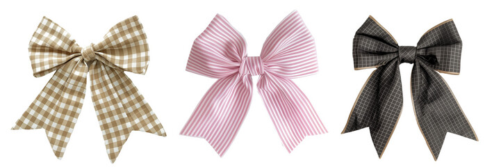 a set of different bows on transparent background