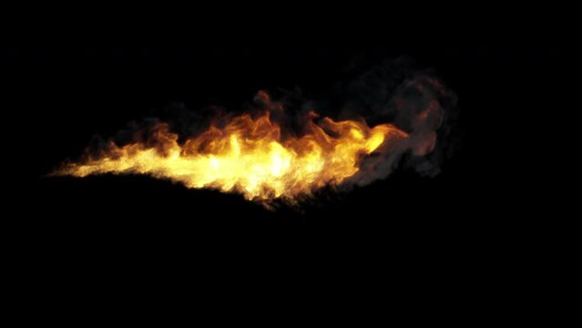 Flamethrower, fire animation on black background. Overlay perfect for compositing into your shots