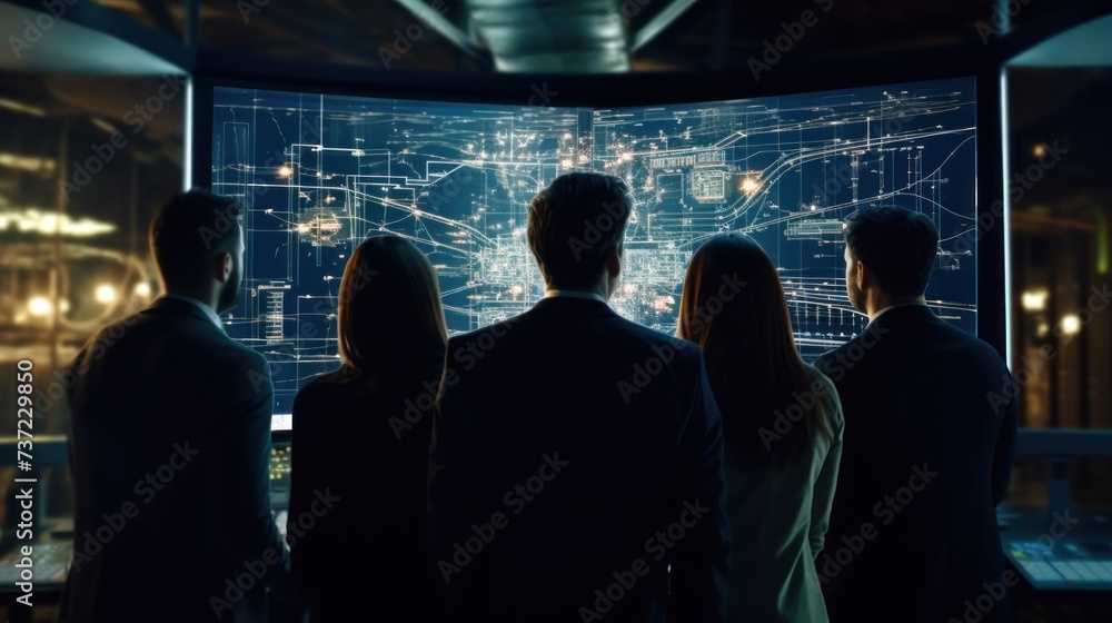 Poster a group of it engineers discuss new technologies, project ideas and the direction of development of 