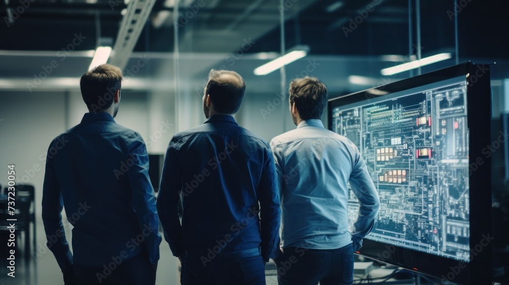 Poster a group of it engineers discuss new technologies, project ideas and the direction of development of 