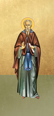 Traditional orthodox icon of Saint Petrit Korishes (english name). Christian antique illustration on golden background in Byzantine style