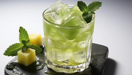 Refreshing mojito cocktail with citrus fruit and mint leaf garnish generated by AI