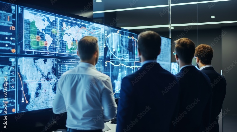 Poster a group of it engineers discuss new technologies, project ideas and the direction of development of 