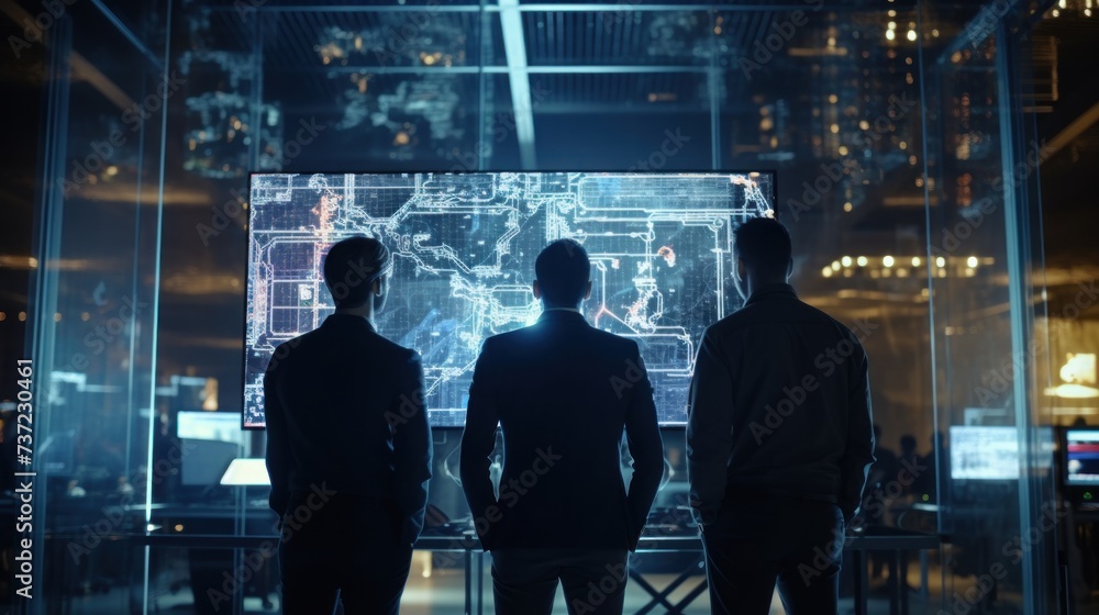 Poster a group of it engineers discuss new technologies, project ideas and the direction of development of 