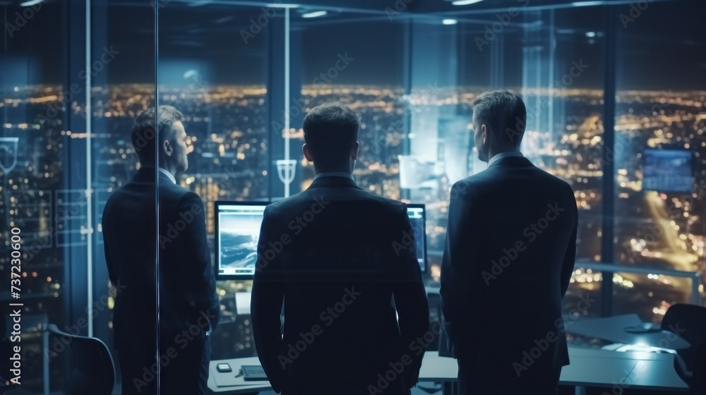 Poster a group of it engineers discuss new technologies, project ideas and the direction of development of 