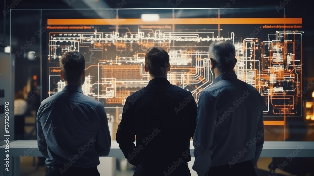 Poster a group of it engineers discuss new technologies, project ideas and the direction of development of 