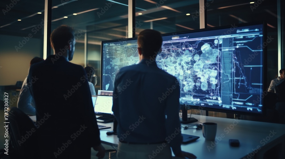 Poster a group of it engineers discuss new technologies, project ideas and the direction of development of 