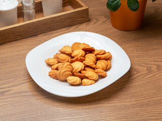 Kurabye cookies on a plate. Dessert.