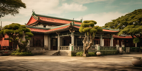 Obraz premium KAOHSIONG, TAIWAN, Kaohsiung Martyrs' Shrine is a Chinese traditional vintage style architecture, Taipei Confucius Temple in Taipei, Generative AI
