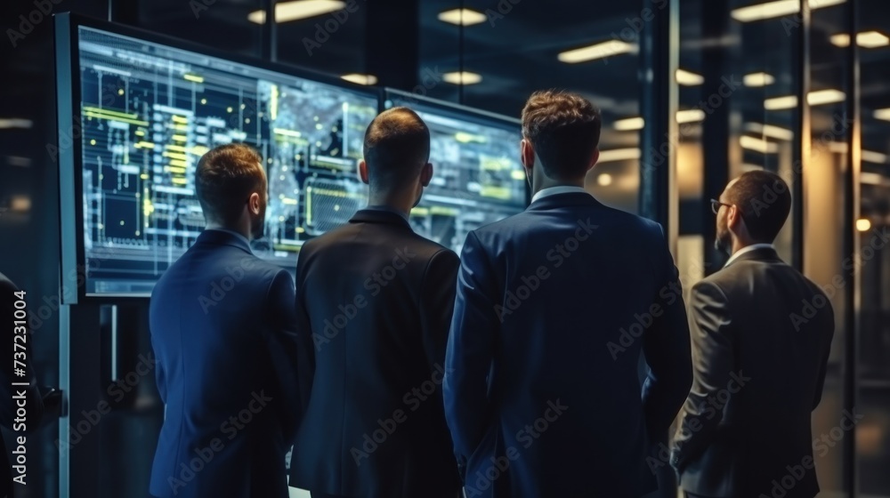Poster a group of it engineers discuss new technologies, project ideas and the direction of development of 