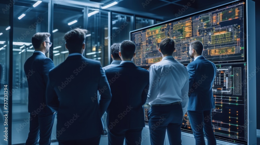 Poster a group of it engineers discuss new technologies, project ideas and the direction of development of 