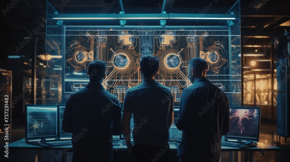 Poster a group of it engineers discuss new technologies, project ideas and the direction of development of 