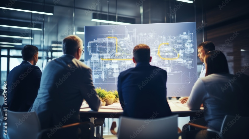 Poster a group of it engineers discuss new technologies, project ideas and the direction of development of 