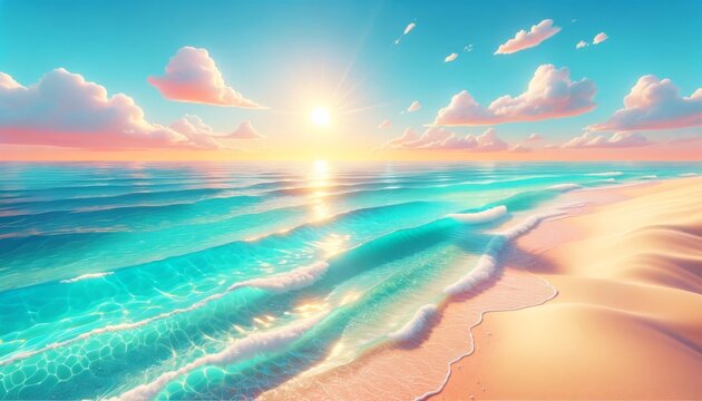 Radiant Dawn: Glistening Waters and Golden Sands at Sunrise