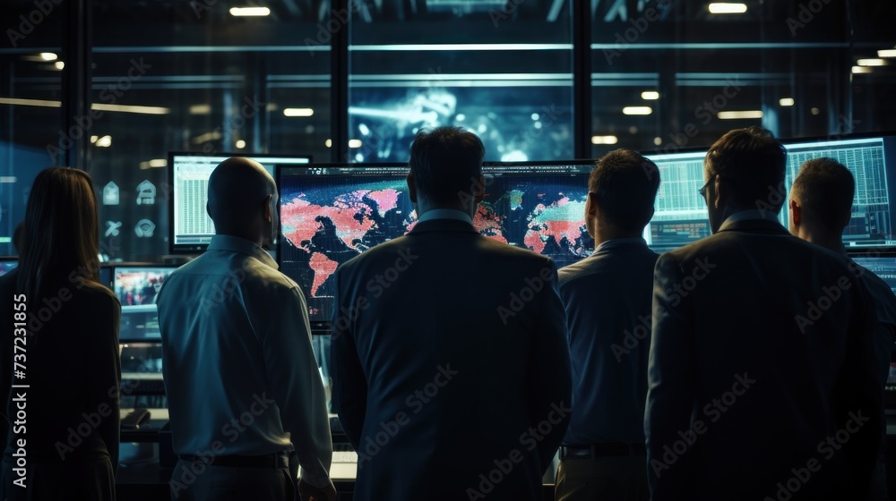 Poster a group of it engineers discuss new technologies, project ideas and the direction of development of 