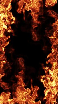 Fire frame vertical animation on background. Overlay perfect for compositing into your shot