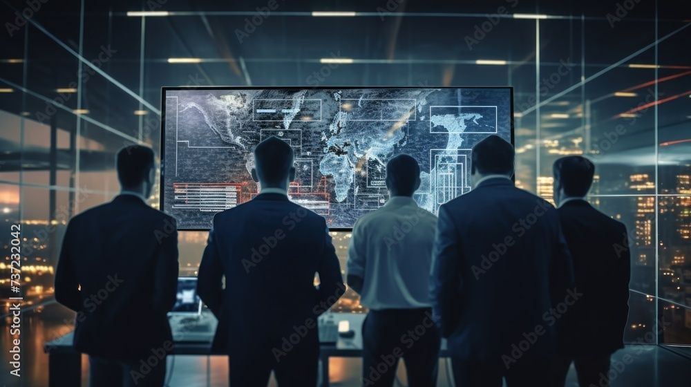 Poster a group of it engineers discuss new technologies, project ideas and the direction of development of 