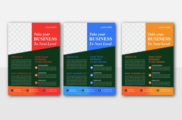 Corporate business flyer template design set with red, blue and yellow color. Abstract geometric background, modern publication poster magazine, layout in A4 size .