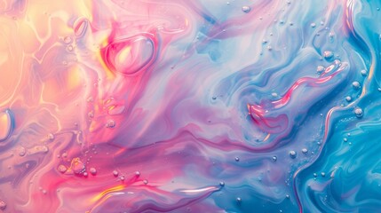 Fototapeta premium A vibrant dance of pink and blue liquid textures with hints of yellow, creating an abstract visual that resembles natural geological formations