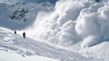 Naklejka na ściany i meble Skiers Witnessing Intense Snow Avalanche on Mountainous Terrain