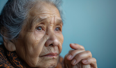 Retrato, primer plano de una anciana como imagen de la soledad de las personas mayores en la sociedad actual
